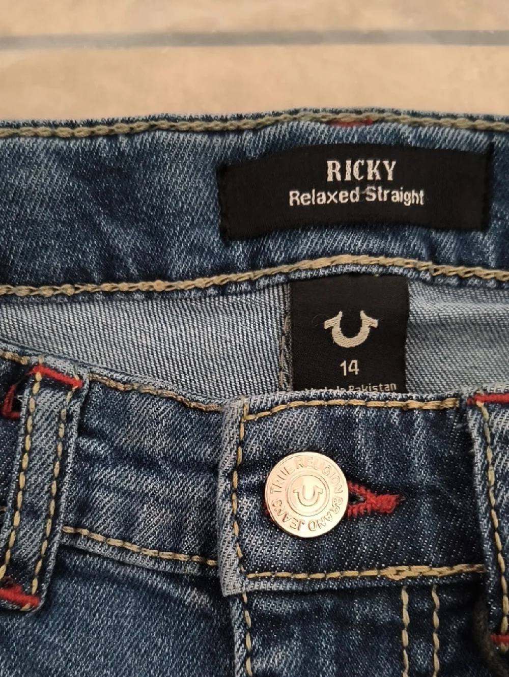 TRUE RELIGION Ricky Logo Patch Boys Size 14 XL Jeans NWT